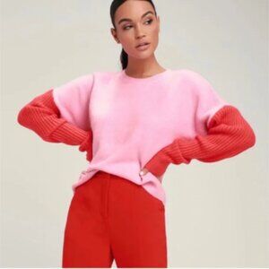 Lulus Size Small Pink Red Colorblock Oversized Sweater Crew Neck